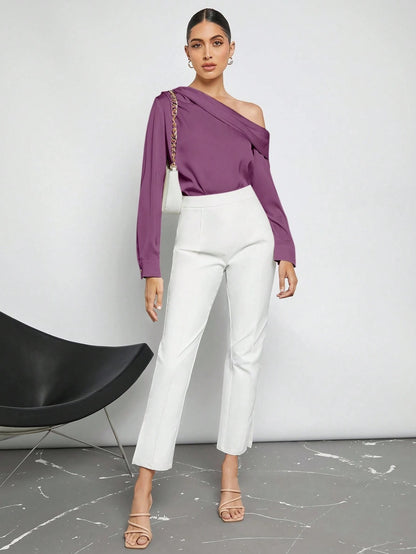 Draped Ruched Satin Blouse