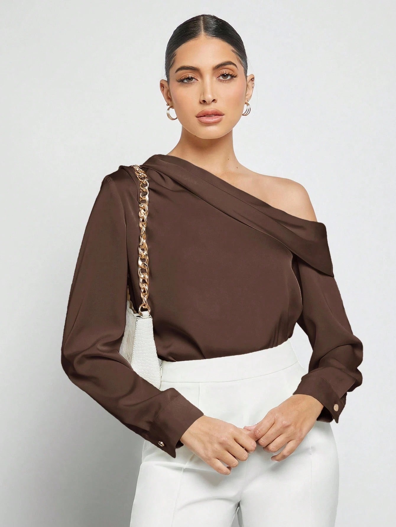 Draped Ruched Satin Blouse