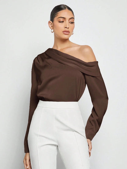 Draped Ruched Satin Blouse