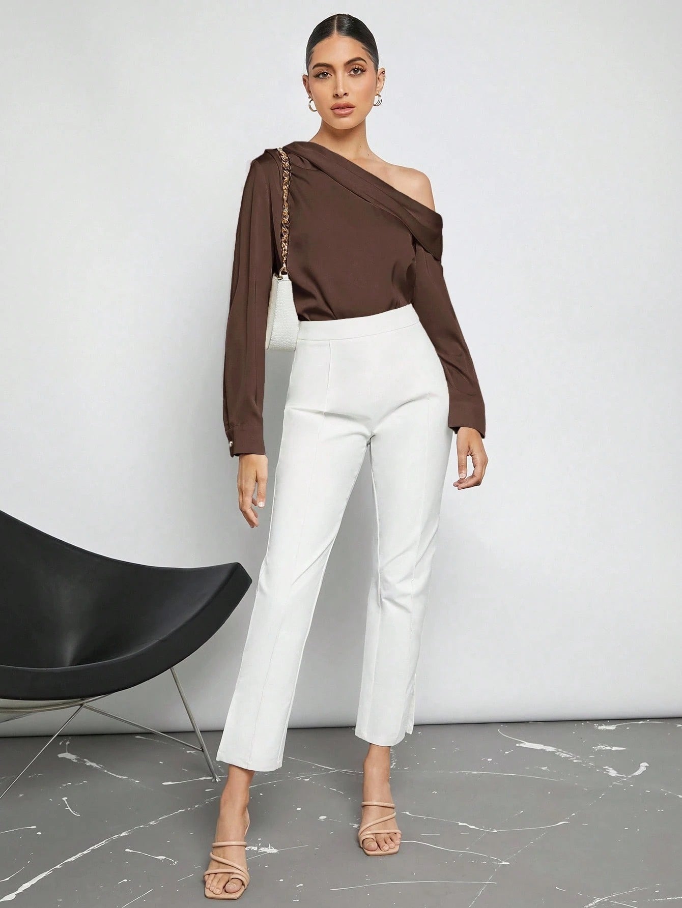 Draped Ruched Satin Blouse