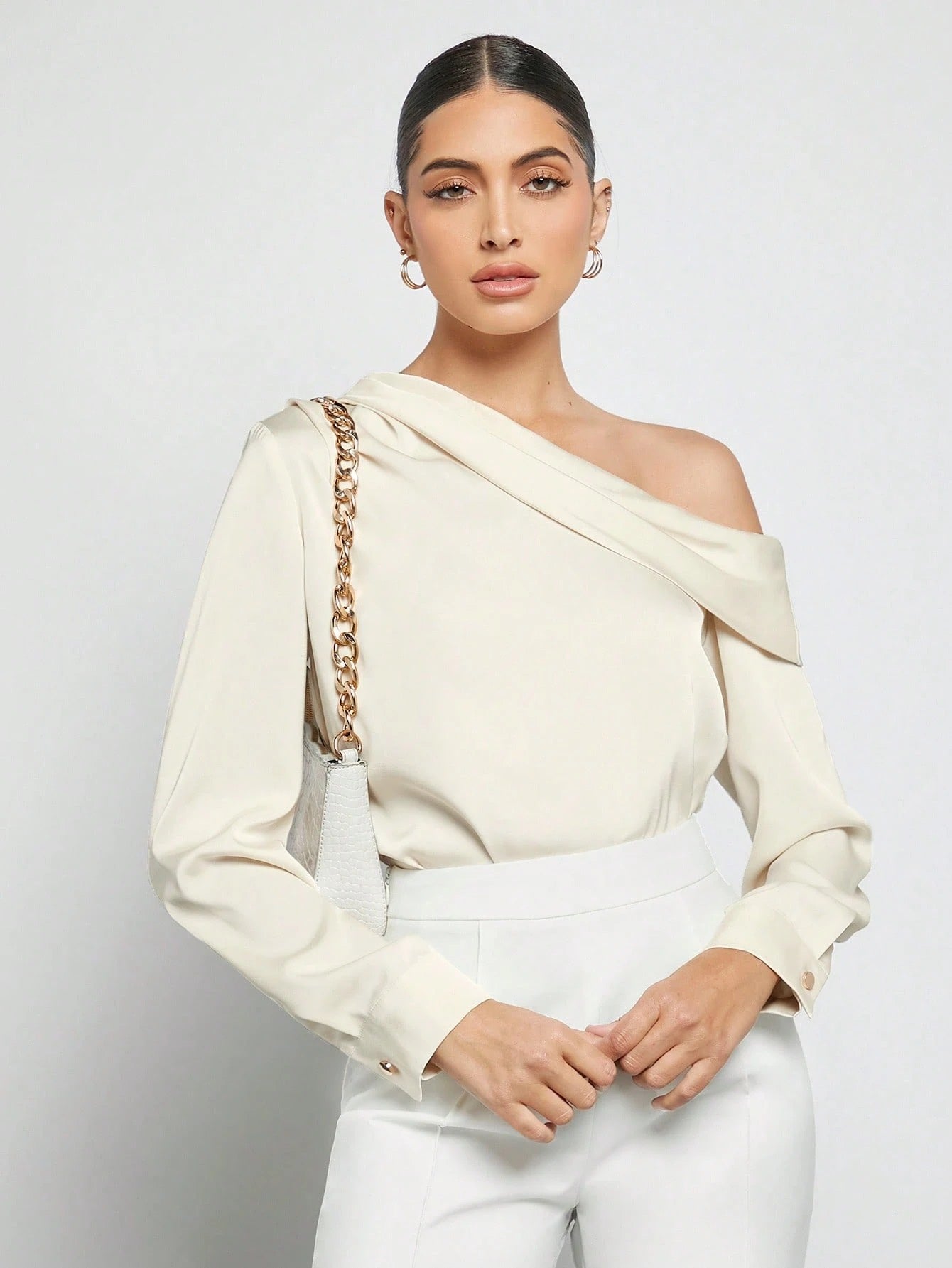 Draped Ruched Satin Blouse