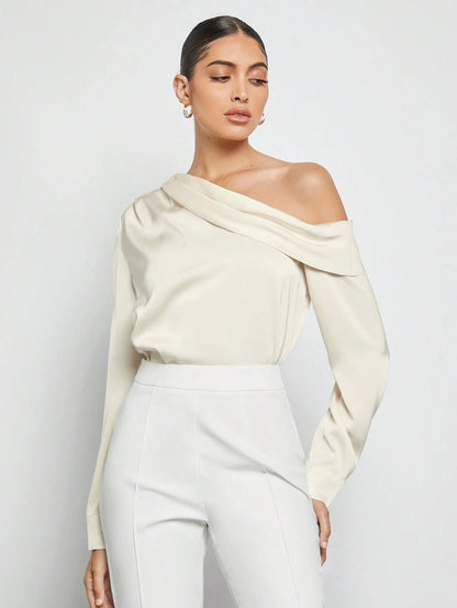 Draped Ruched Satin Blouse