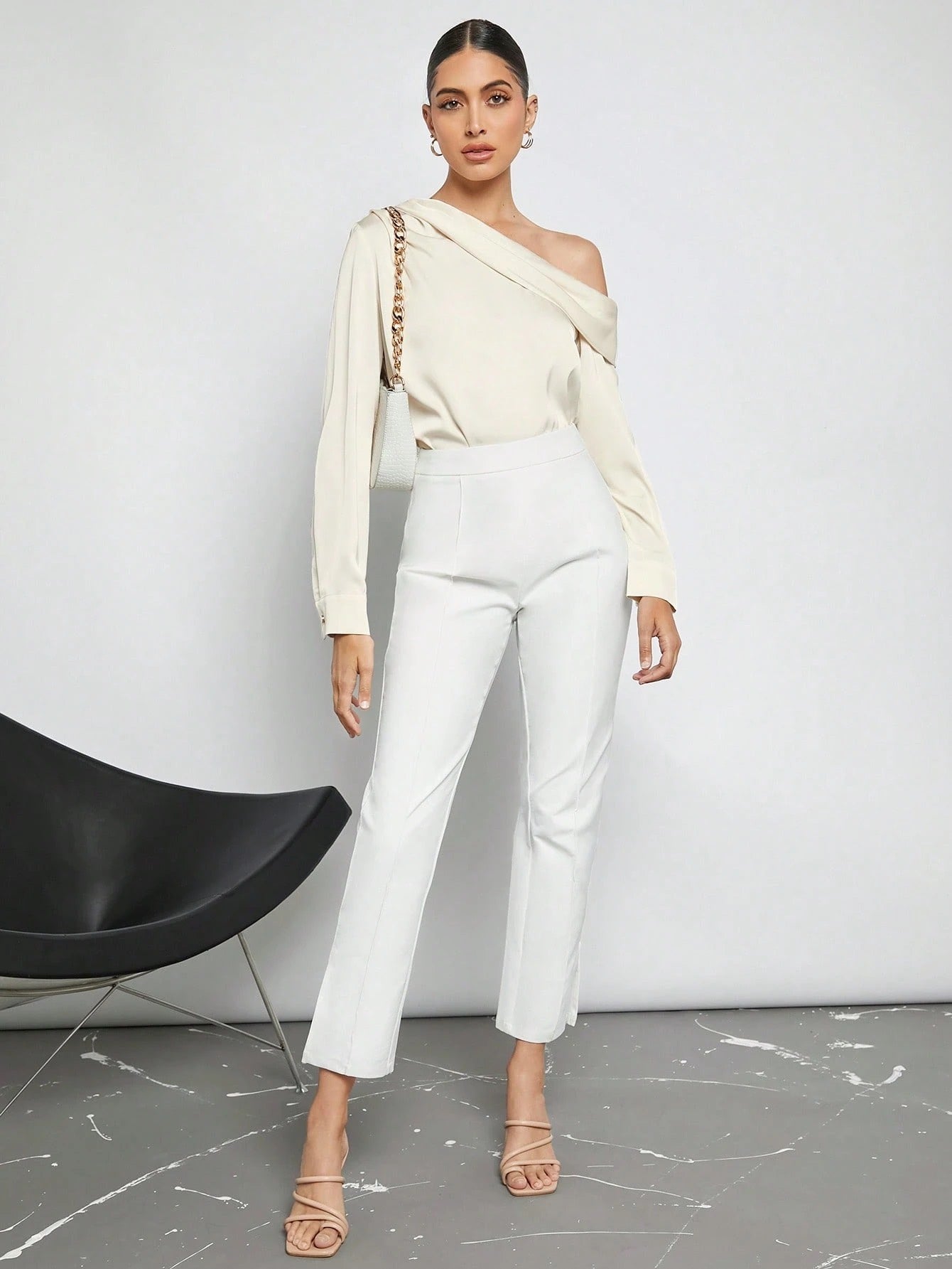 Draped Ruched Satin Blouse