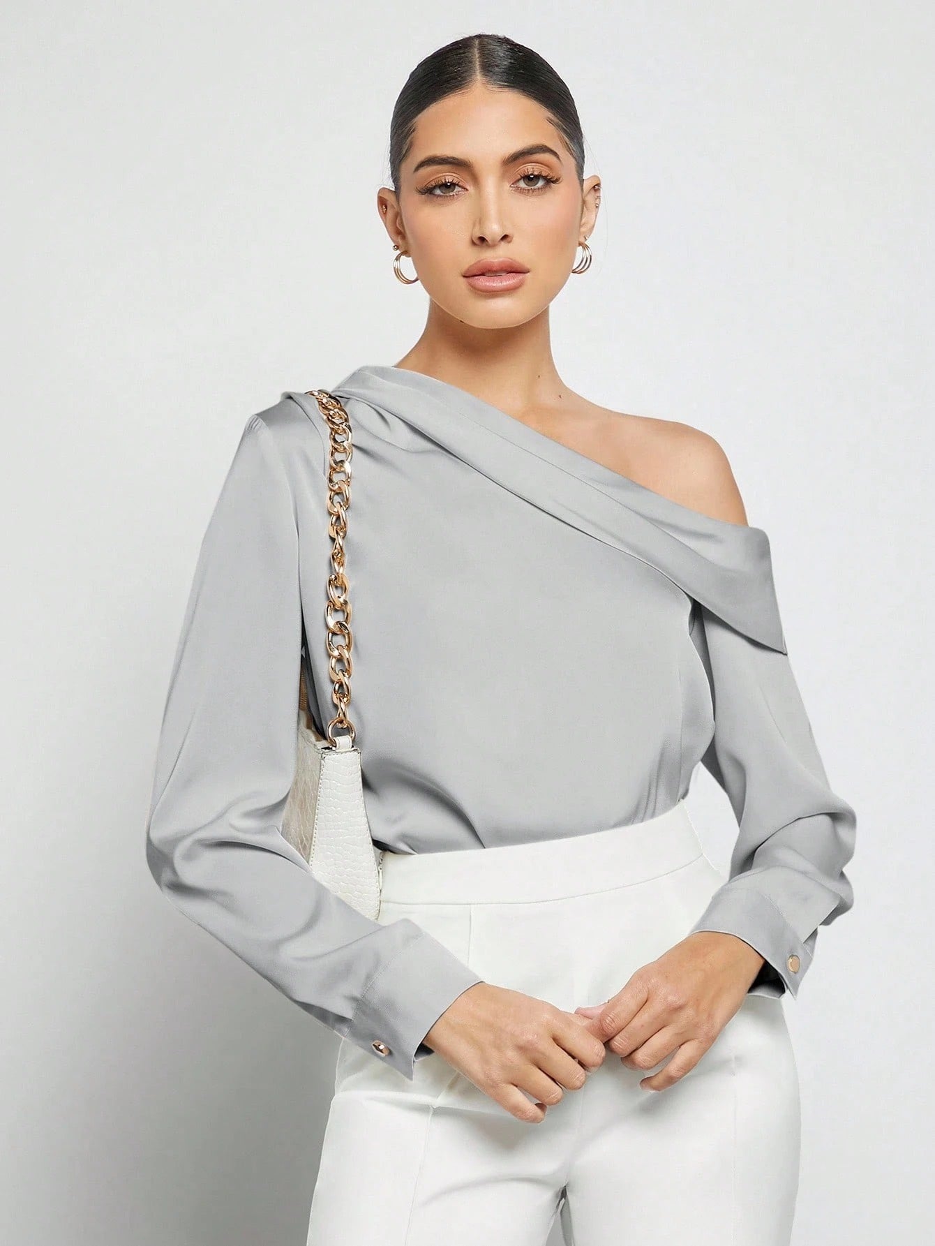 Draped Ruched Satin Blouse