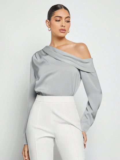 Draped Ruched Satin Blouse