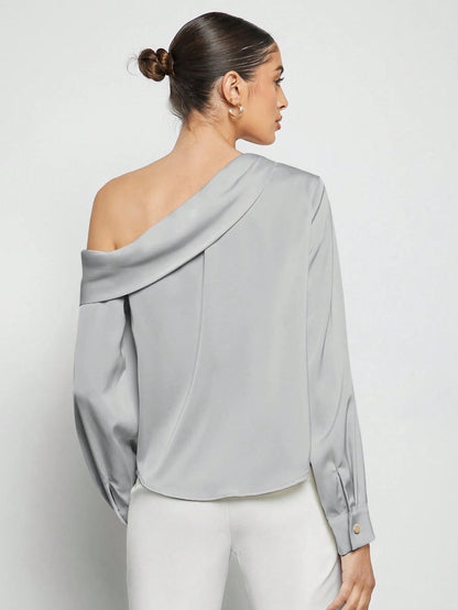 Draped Ruched Satin Blouse