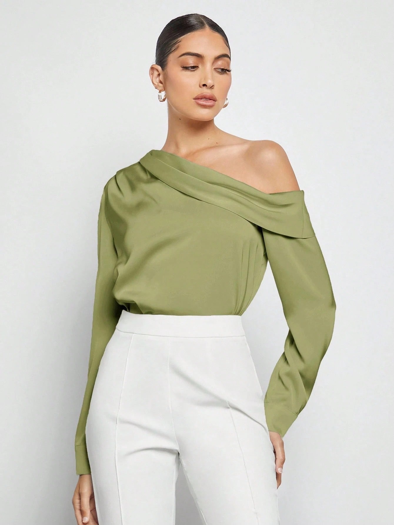 Draped Ruched Satin Blouse