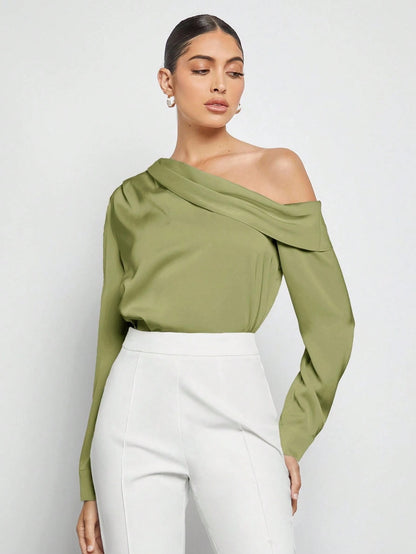 Draped Ruched Satin Blouse