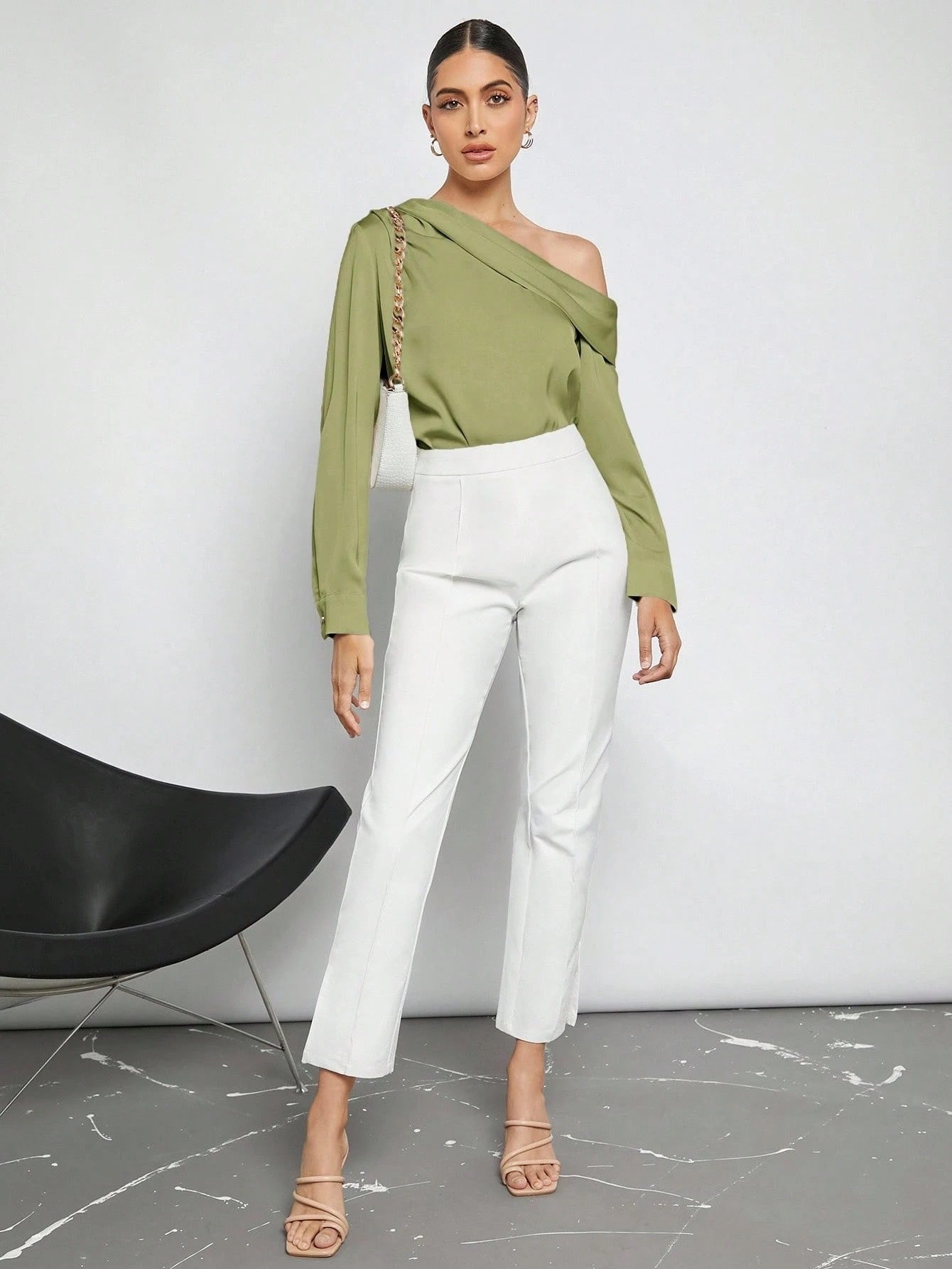 Draped Ruched Satin Blouse