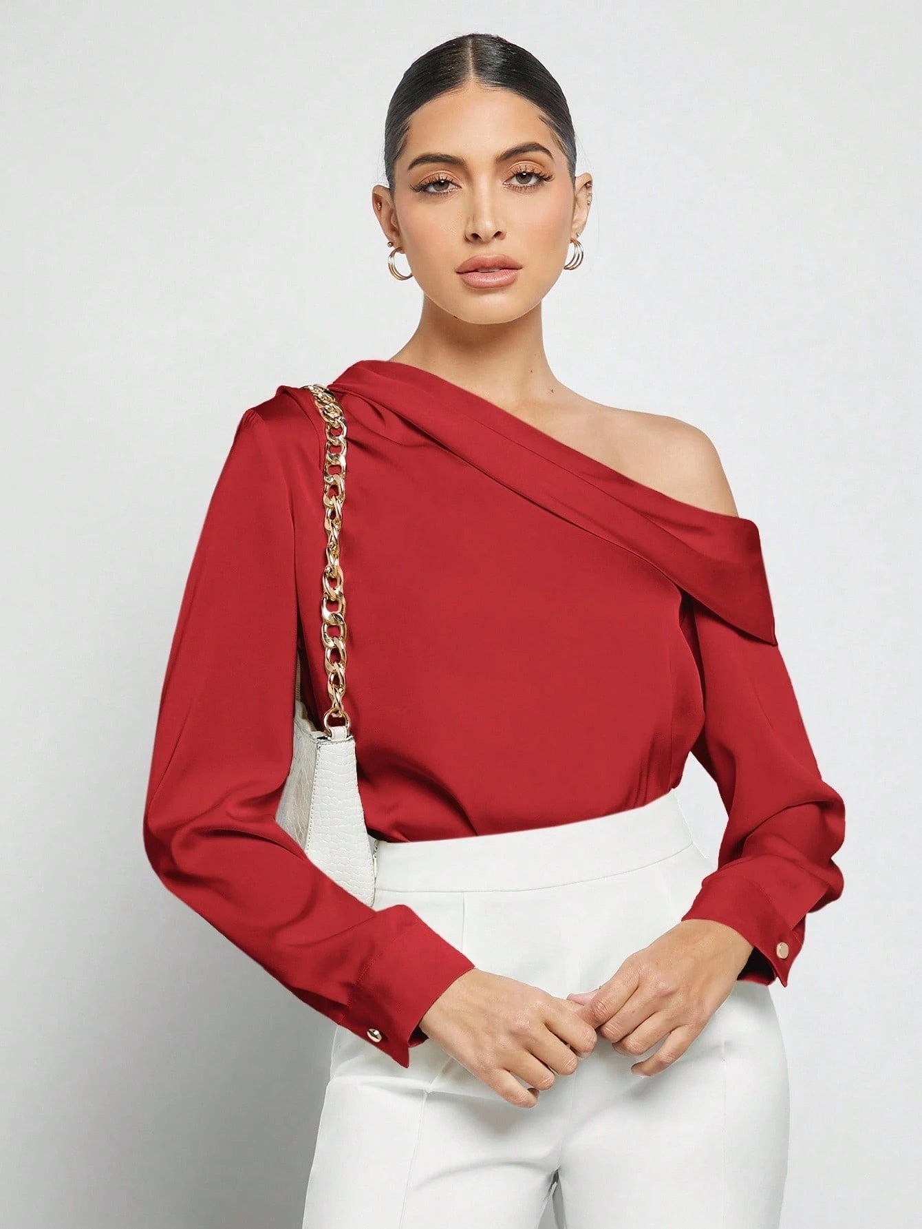 Draped Ruched Satin Blouse