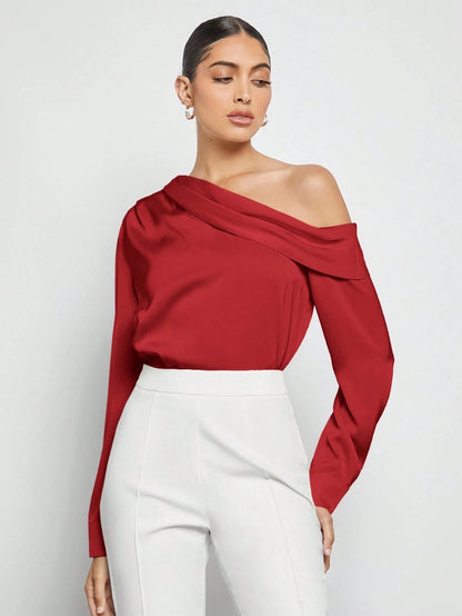 Draped Ruched Satin Blouse
