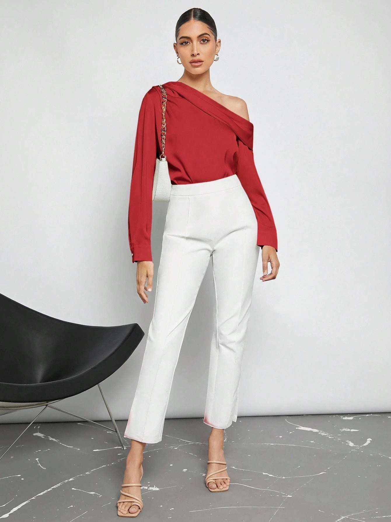 Draped Ruched Satin Blouse