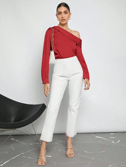 Draped Ruched Satin Blouse