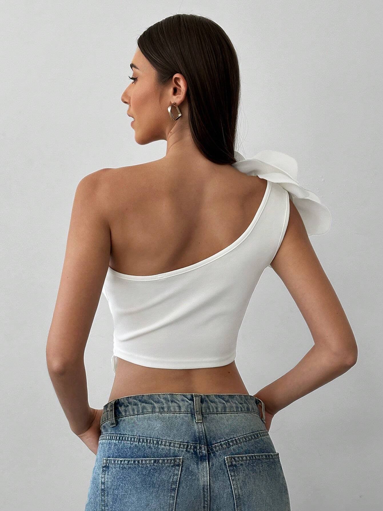 One-Shoulder 3D Floral Top