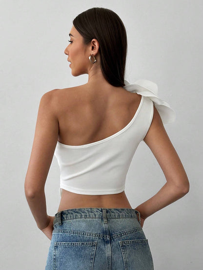 One-Shoulder 3D Floral Top