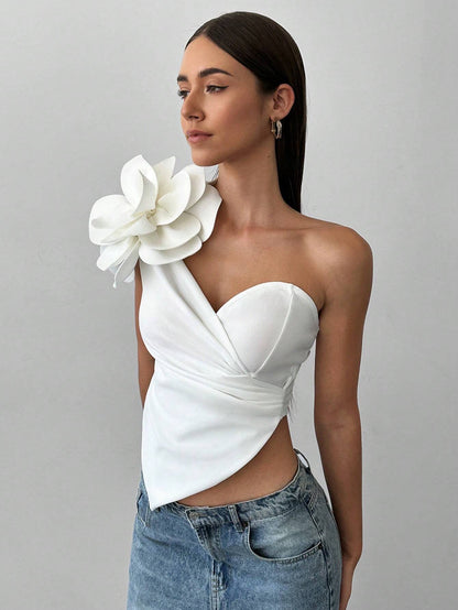 One-Shoulder 3D Floral Top