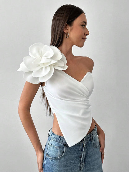 One-Shoulder 3D Floral Top