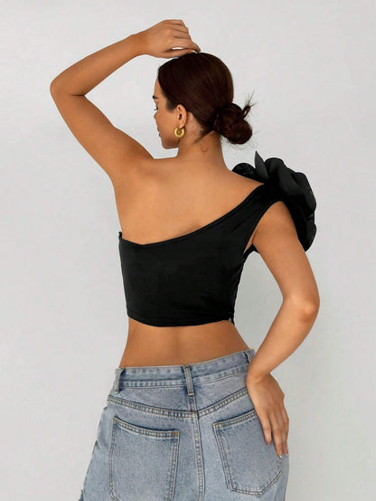 One-Shoulder 3D Floral Top
