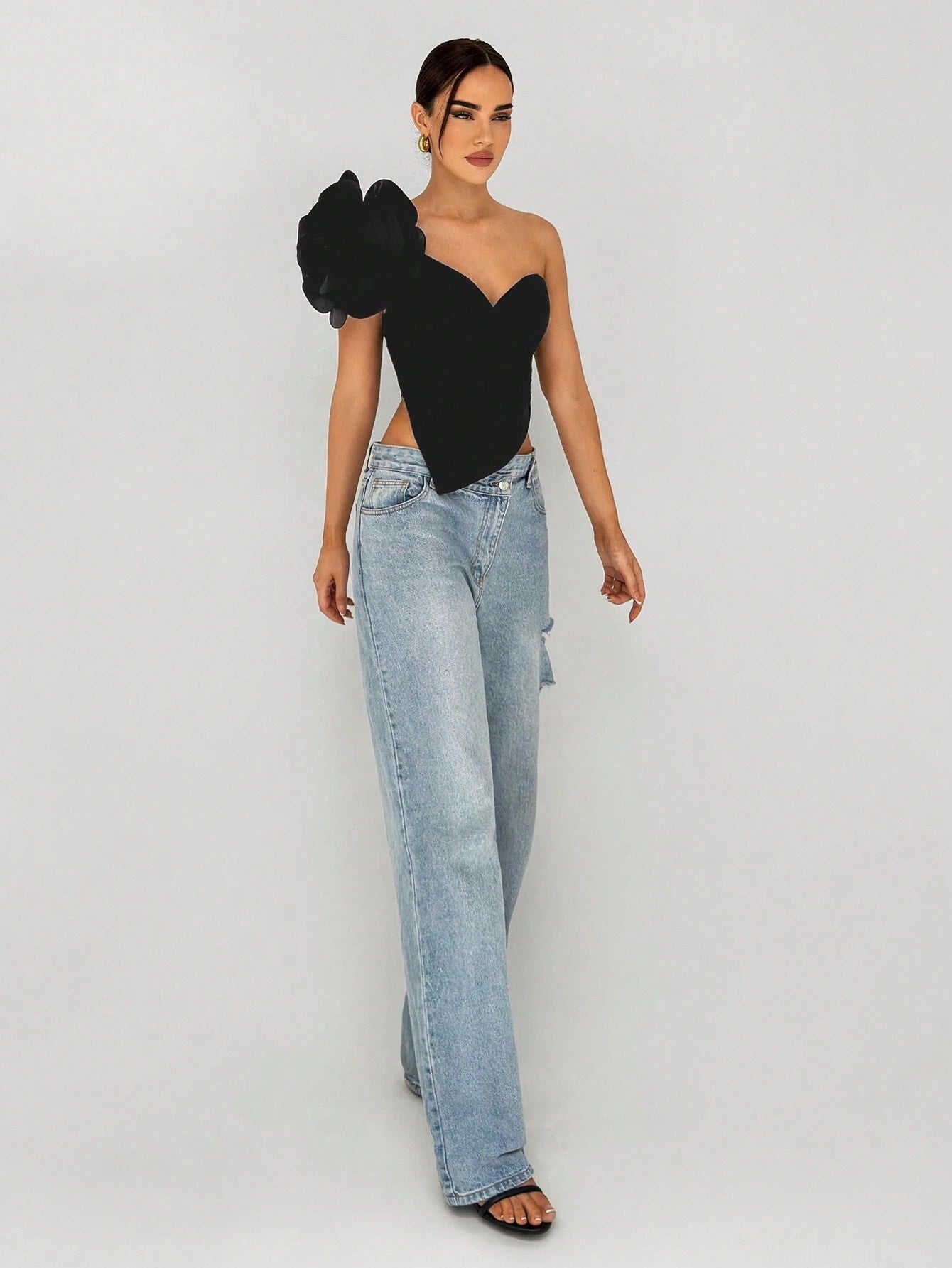 One-Shoulder 3D Floral Top