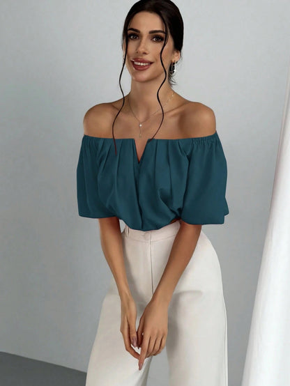 V-Neck Puff Sleeve Blouse