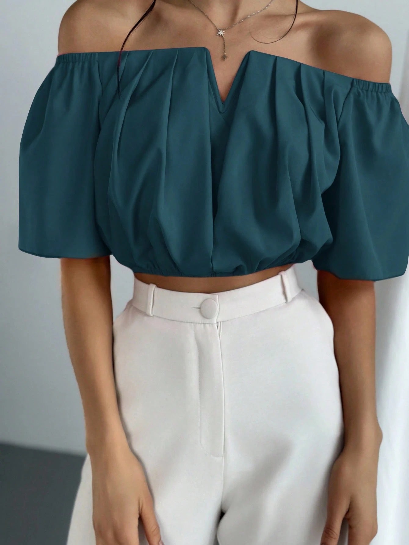 V-Neck Puff Sleeve Blouse
