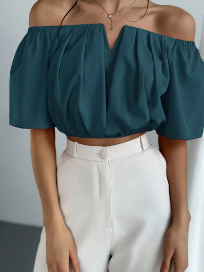V-Neck Puff Sleeve Blouse
