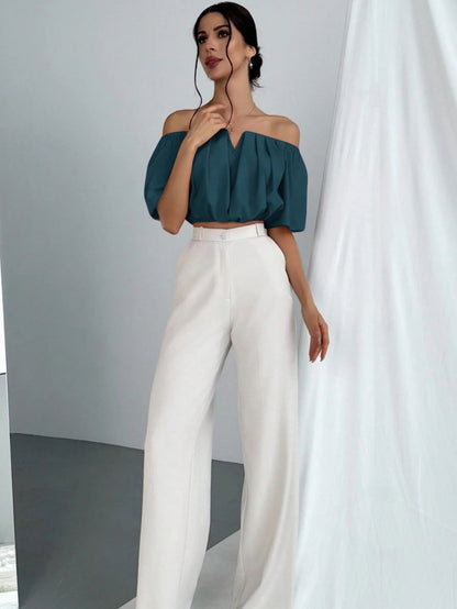 V-Neck Puff Sleeve Blouse