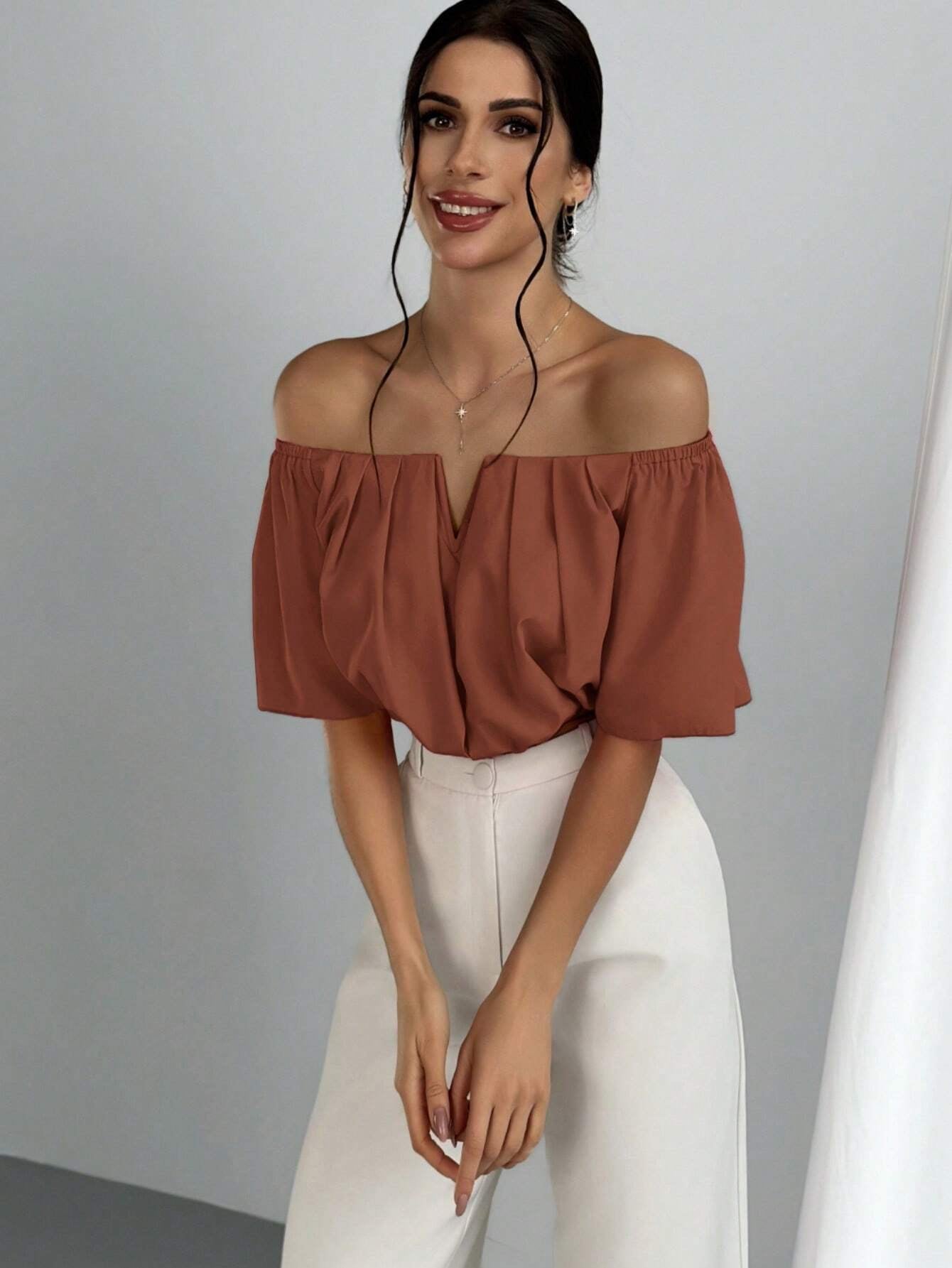 V-Neck Puff Sleeve Blouse