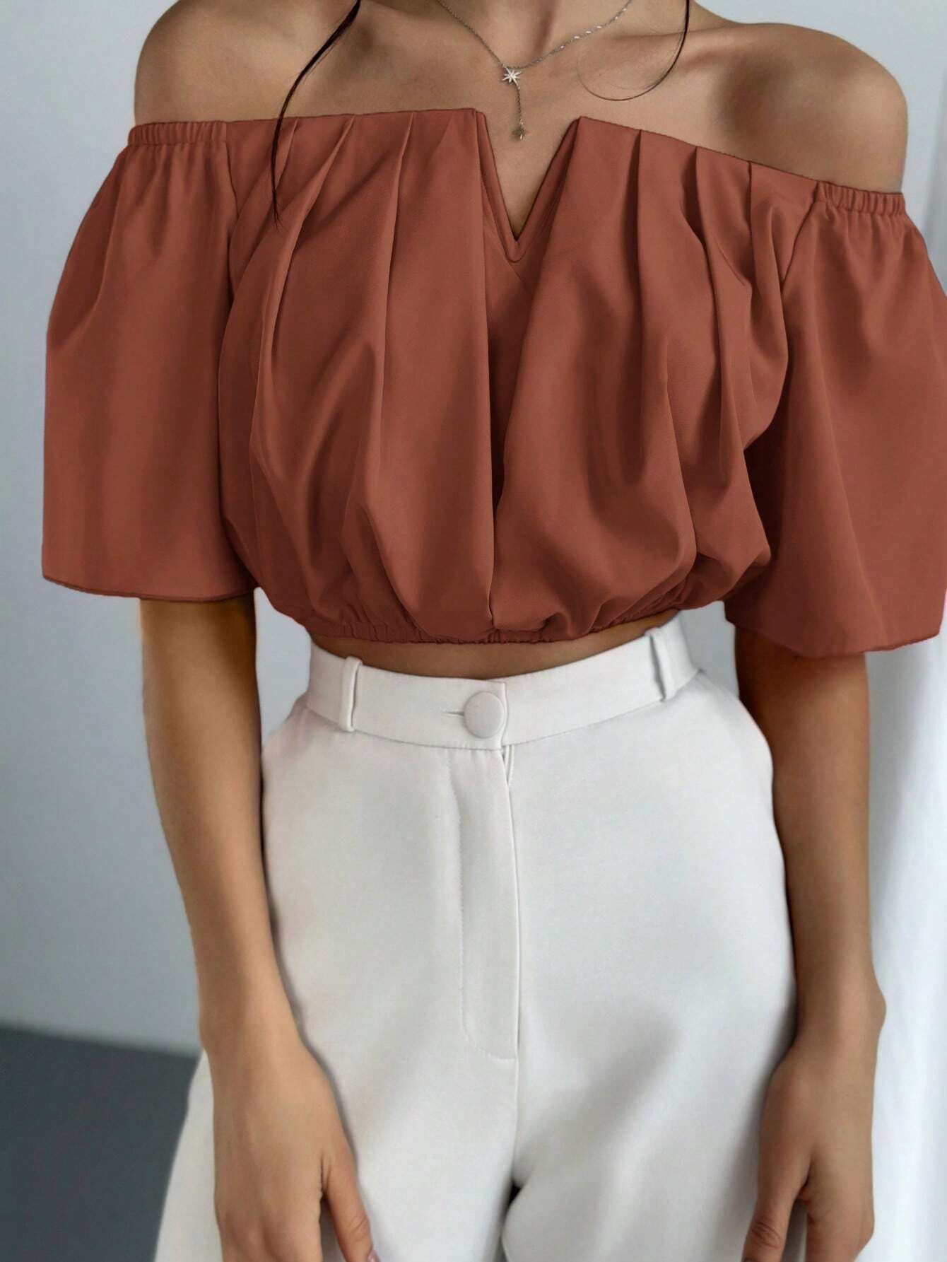 V-Neck Puff Sleeve Blouse