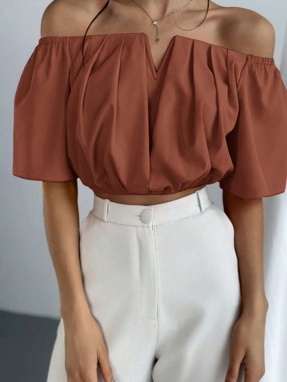 V-Neck Puff Sleeve Blouse