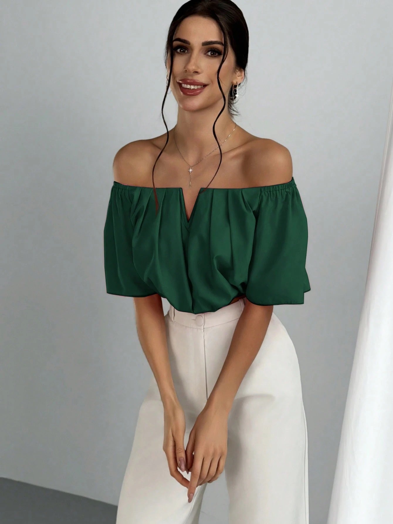 V-Neck Puff Sleeve Blouse