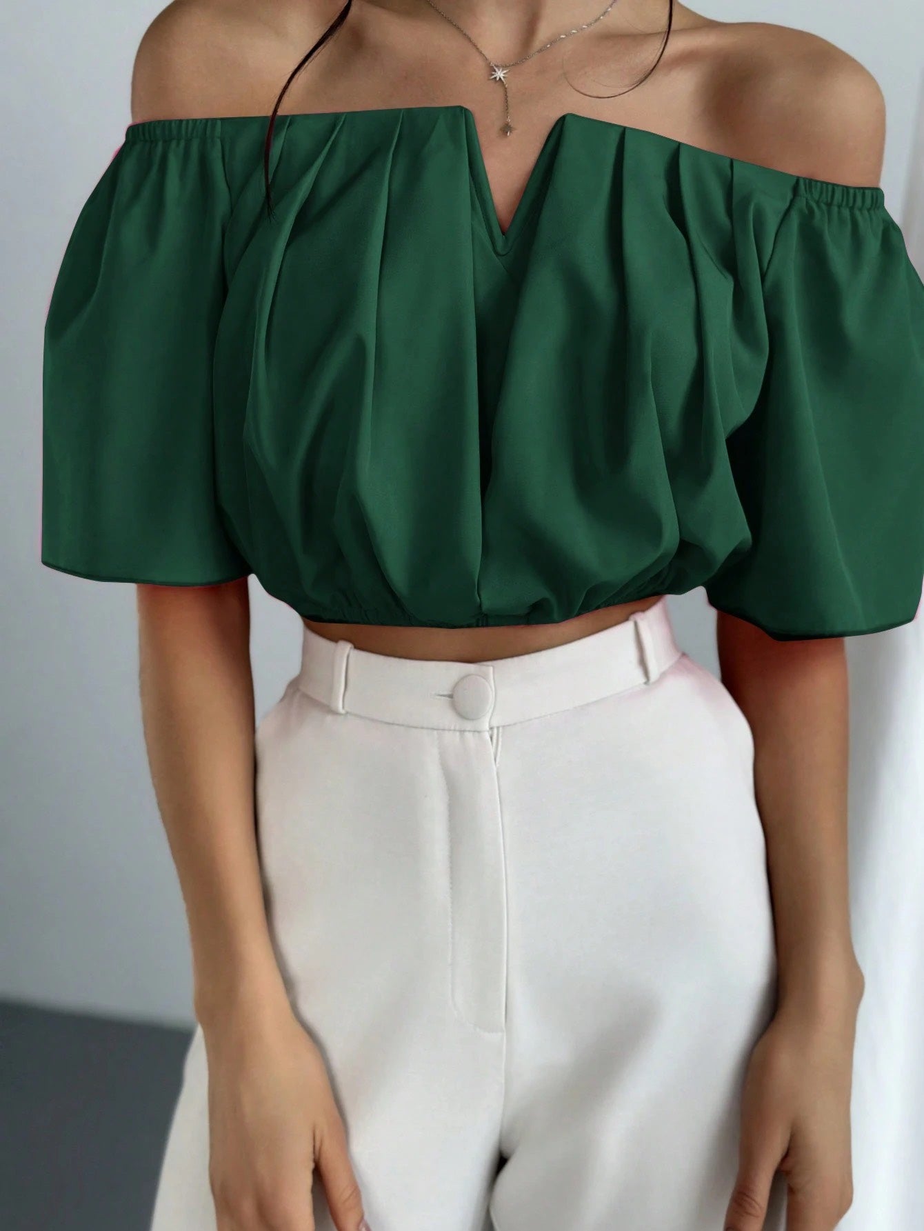 V-Neck Puff Sleeve Blouse