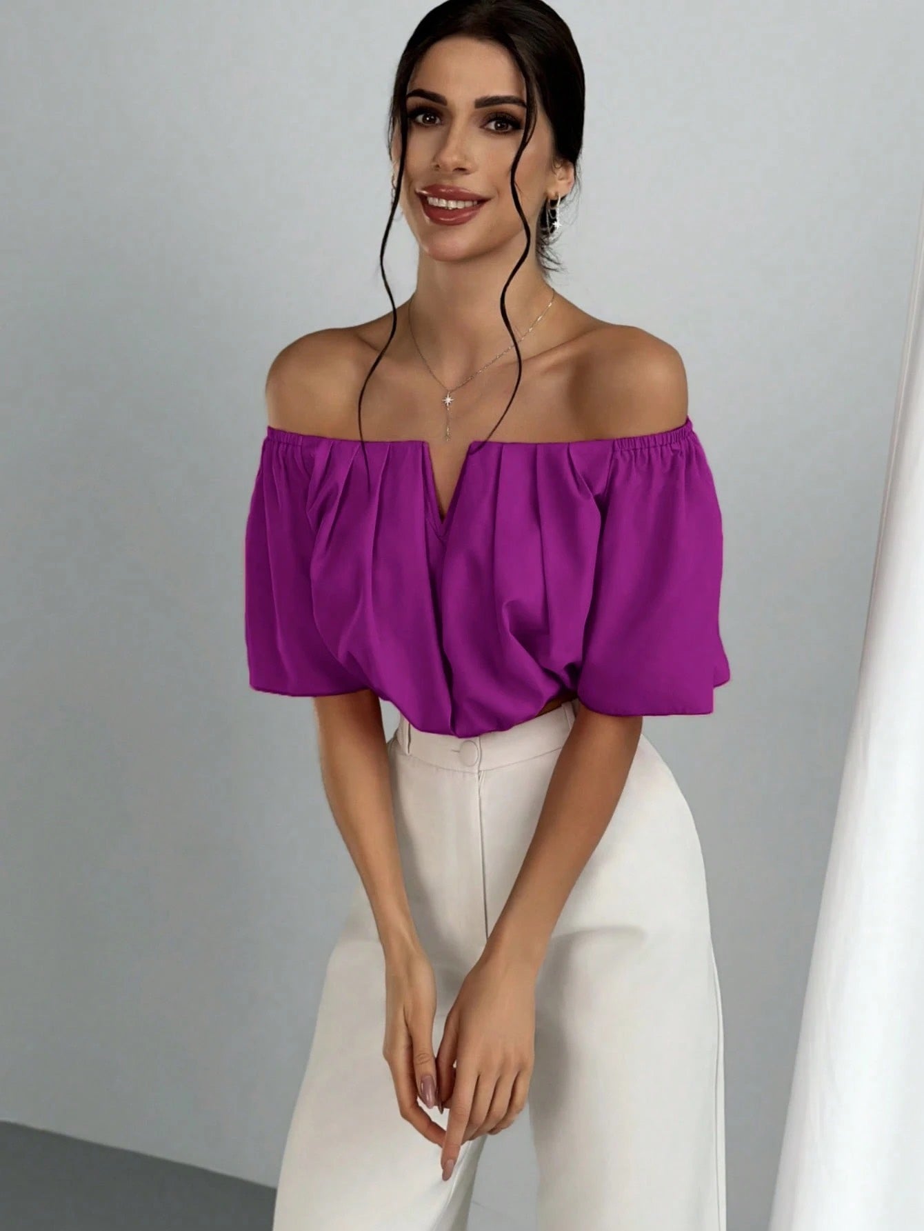 V-Neck Puff Sleeve Blouse