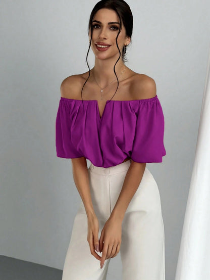 V-Neck Puff Sleeve Blouse