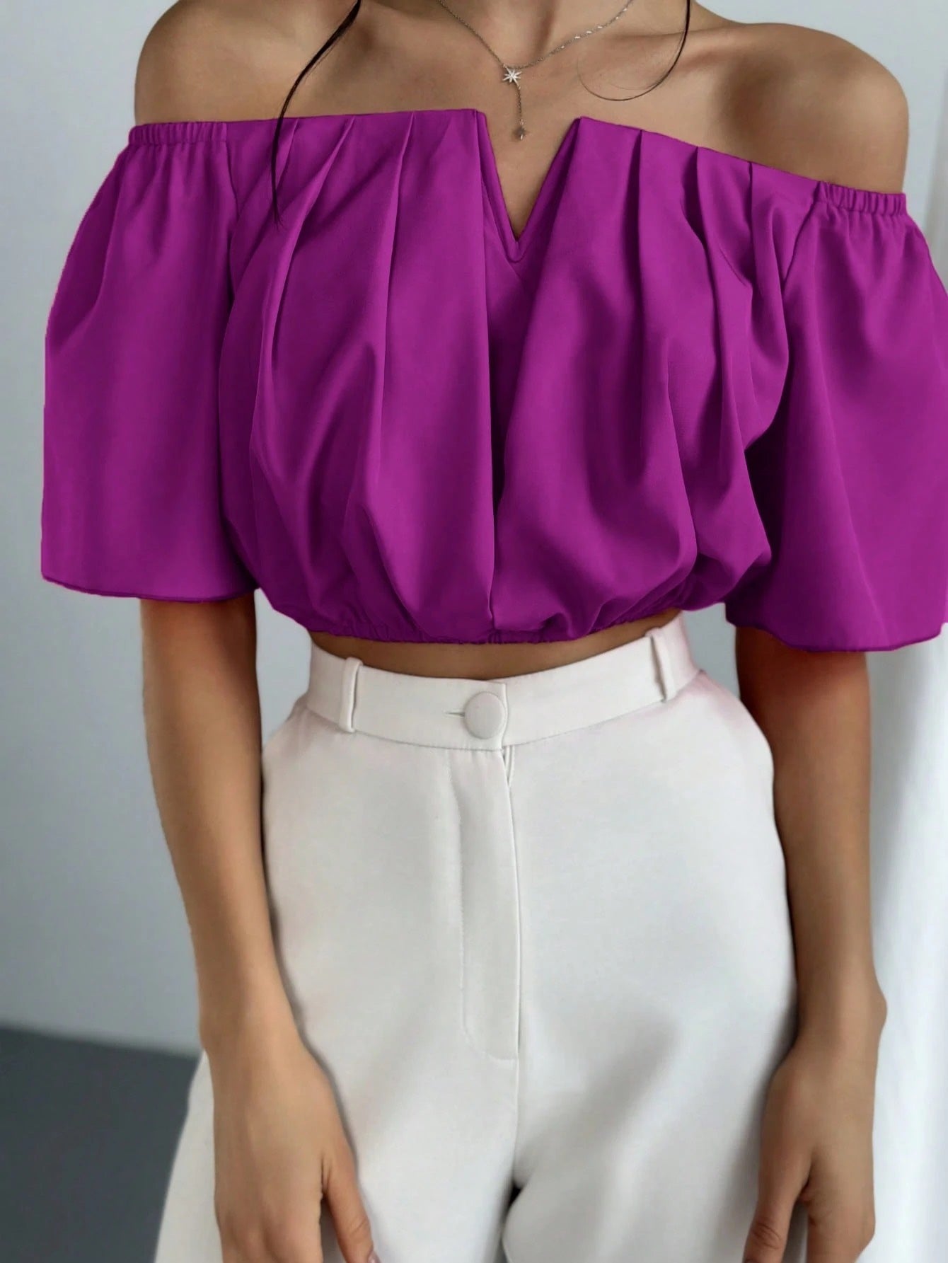 V-Neck Puff Sleeve Blouse