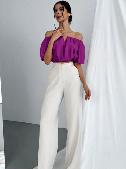 V-Neck Puff Sleeve Blouse