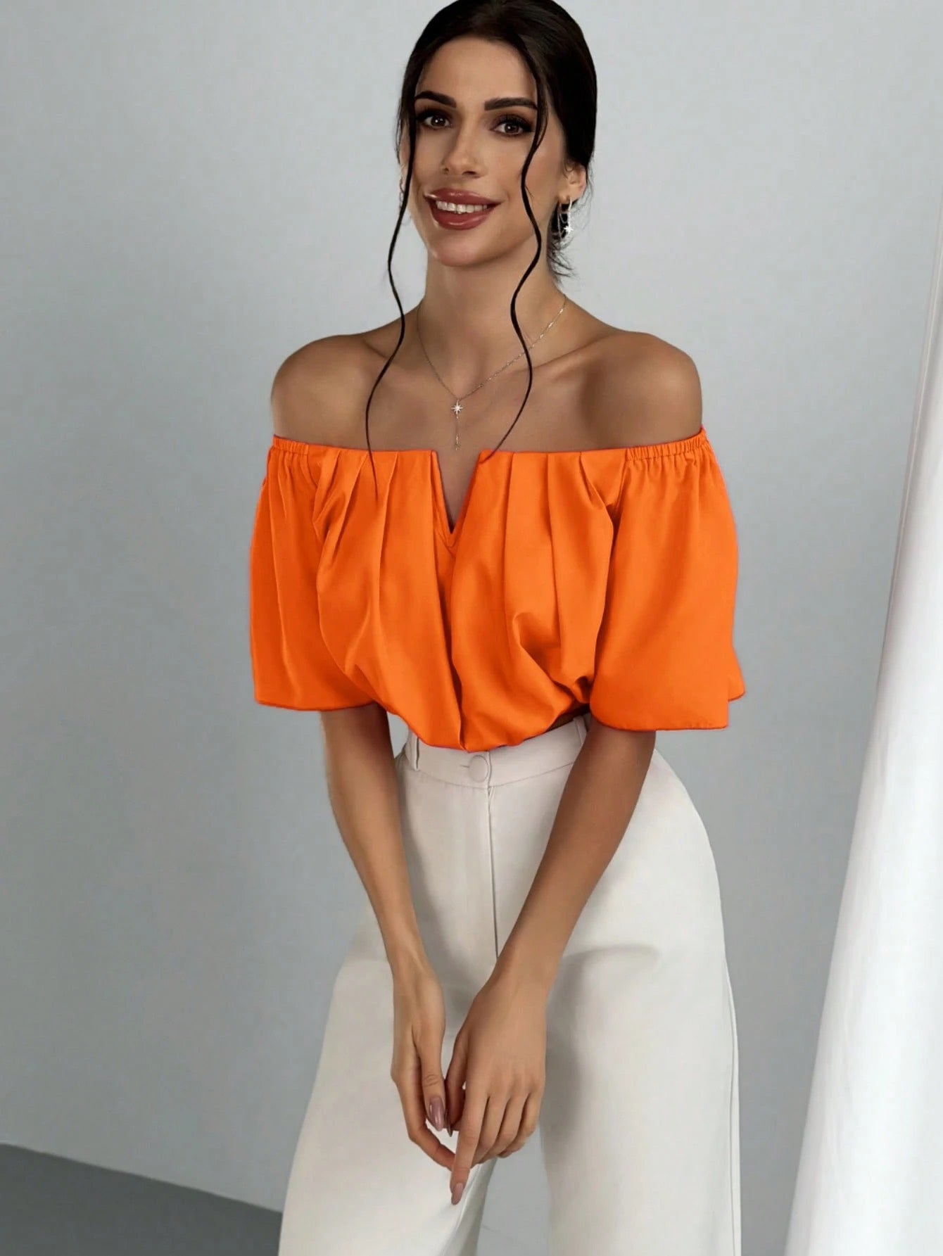 V-Neck Puff Sleeve Blouse