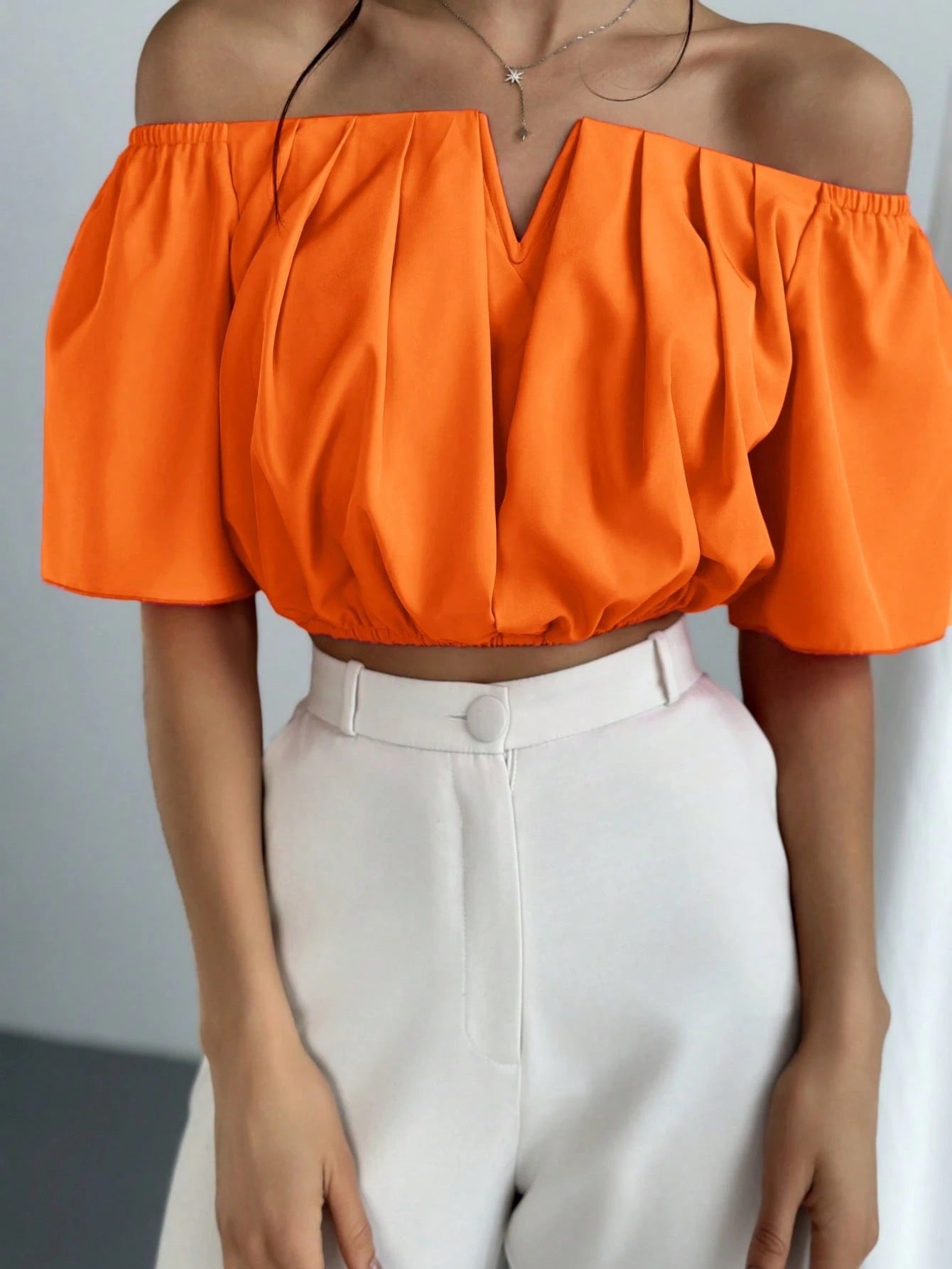 V-Neck Puff Sleeve Blouse