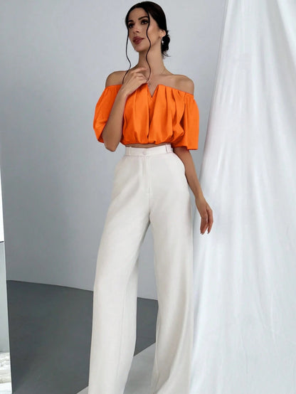 V-Neck Puff Sleeve Blouse