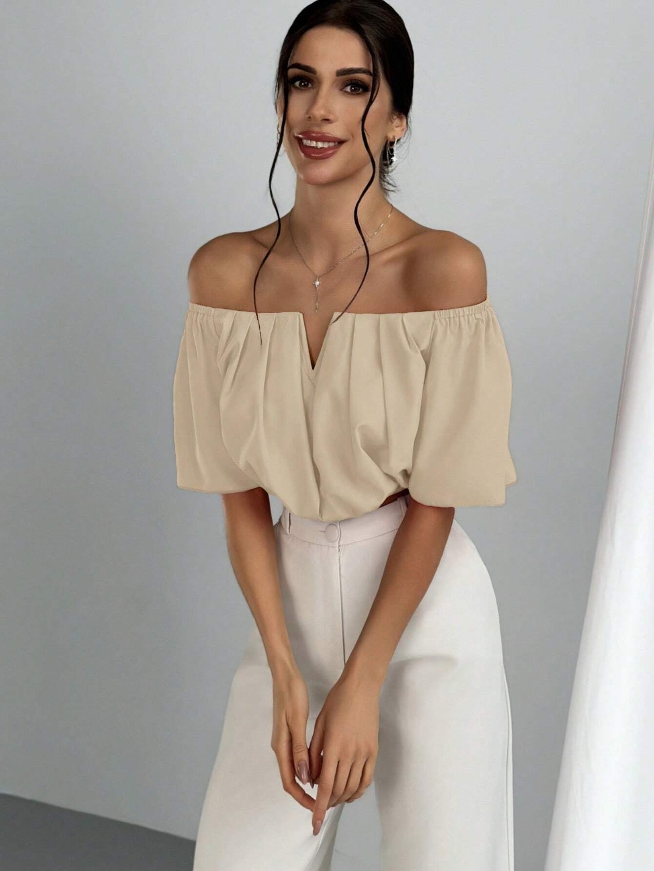 V-Neck Puff Sleeve Blouse