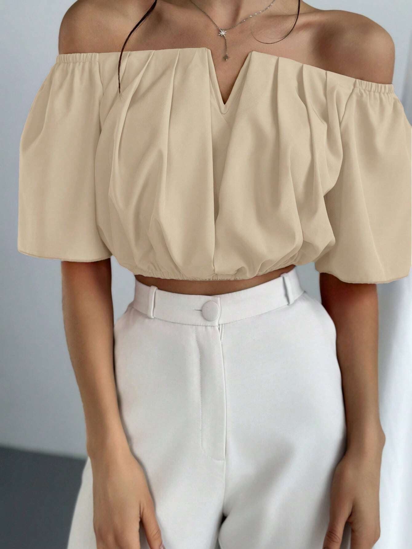 V-Neck Puff Sleeve Blouse