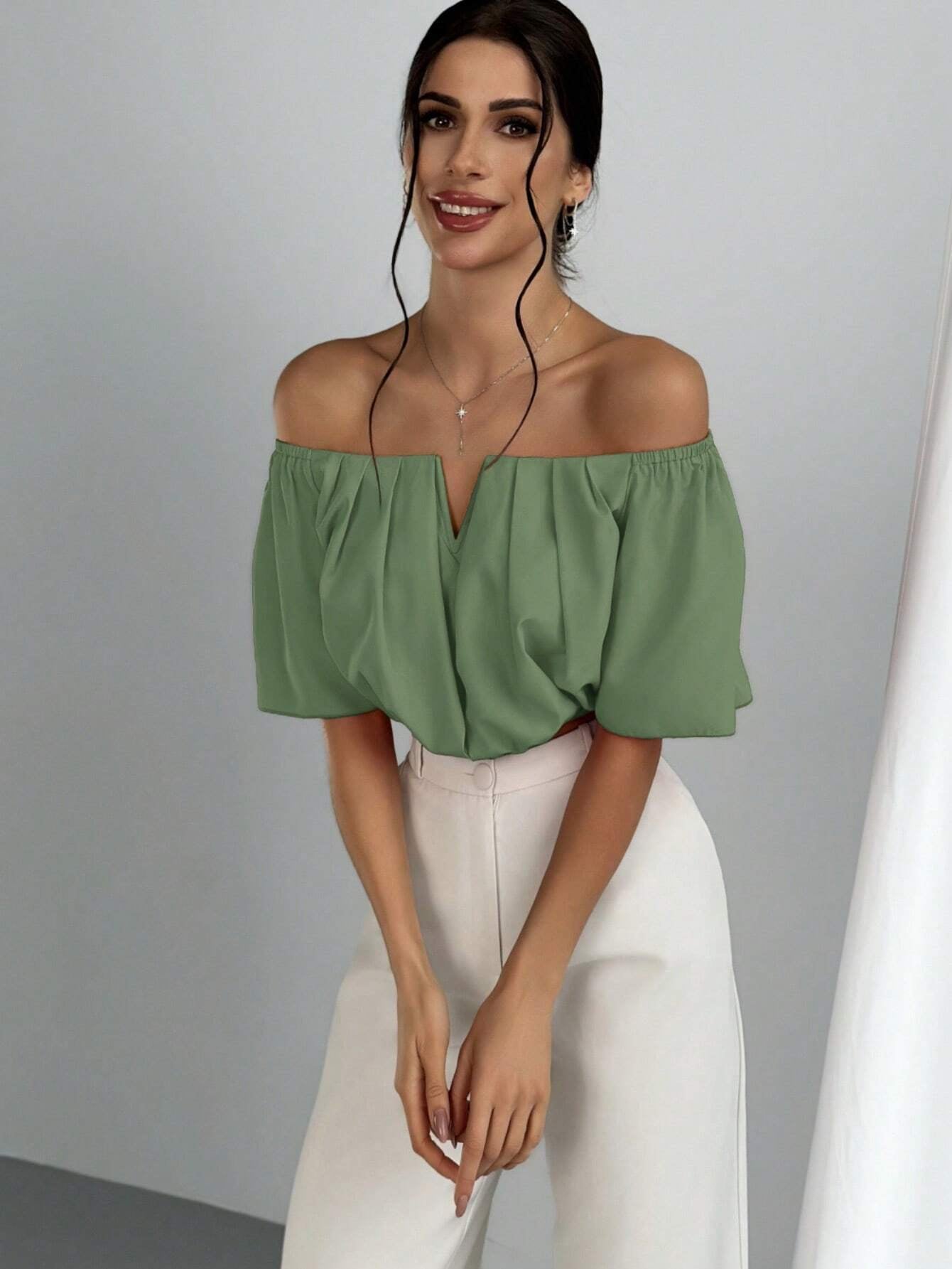 V-Neck Puff Sleeve Blouse