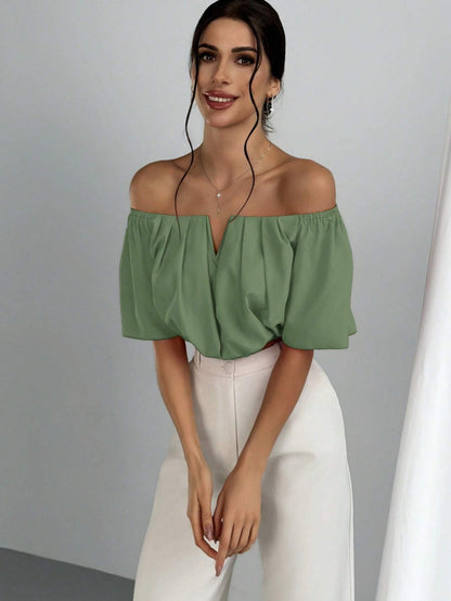 V-Neck Puff Sleeve Blouse