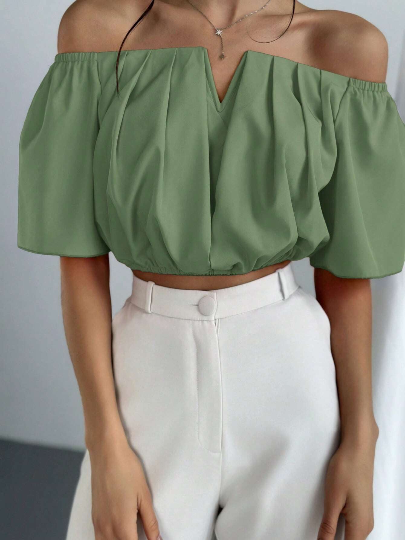 V-Neck Puff Sleeve Blouse