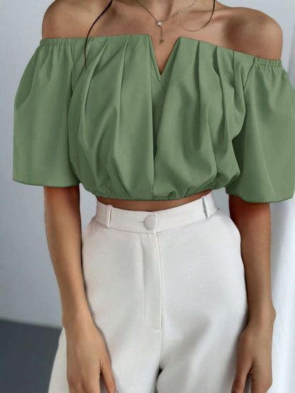 V-Neck Puff Sleeve Blouse