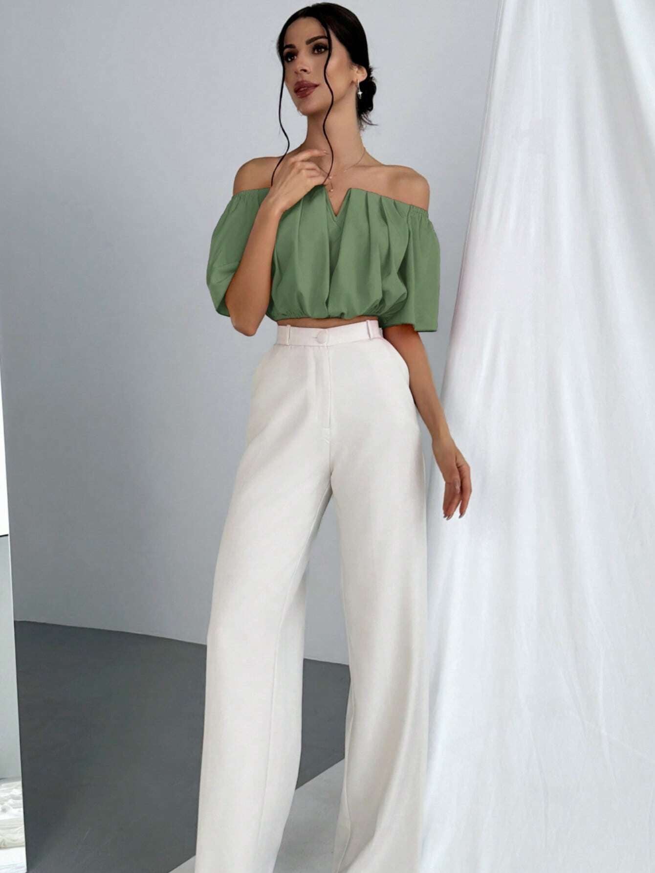 V-Neck Puff Sleeve Blouse