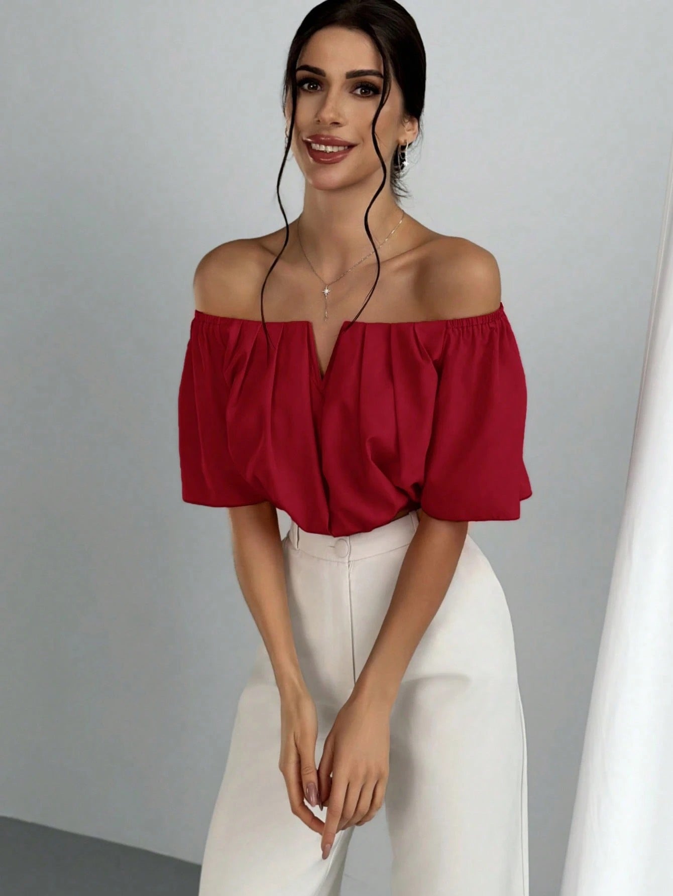 V-Neck Puff Sleeve Blouse