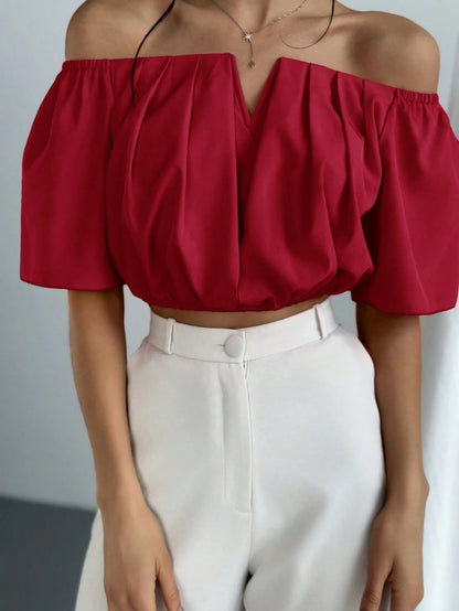 V-Neck Puff Sleeve Blouse