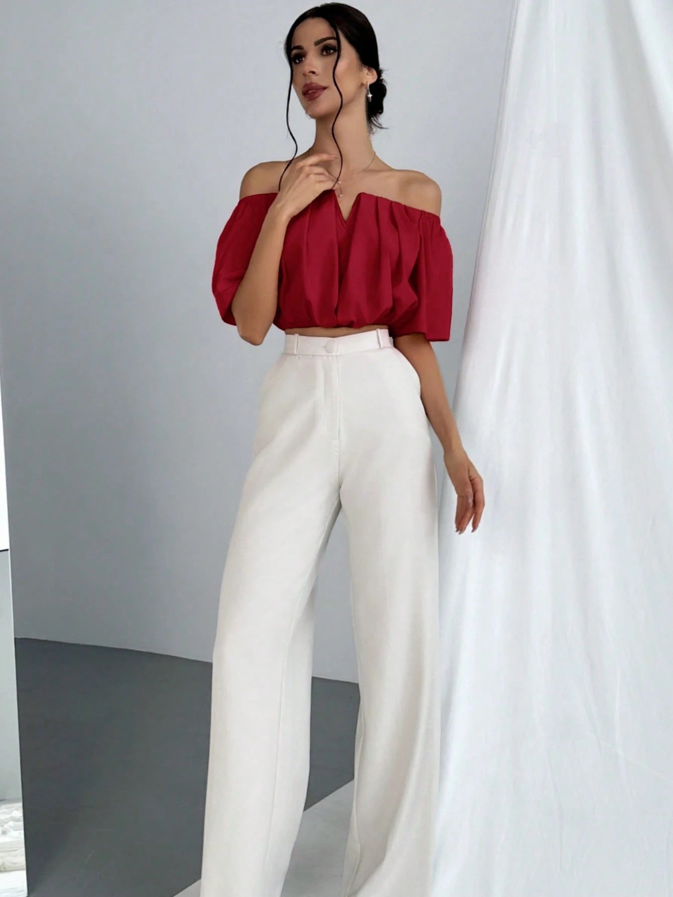 V-Neck Puff Sleeve Blouse
