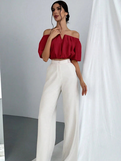 V-Neck Puff Sleeve Blouse